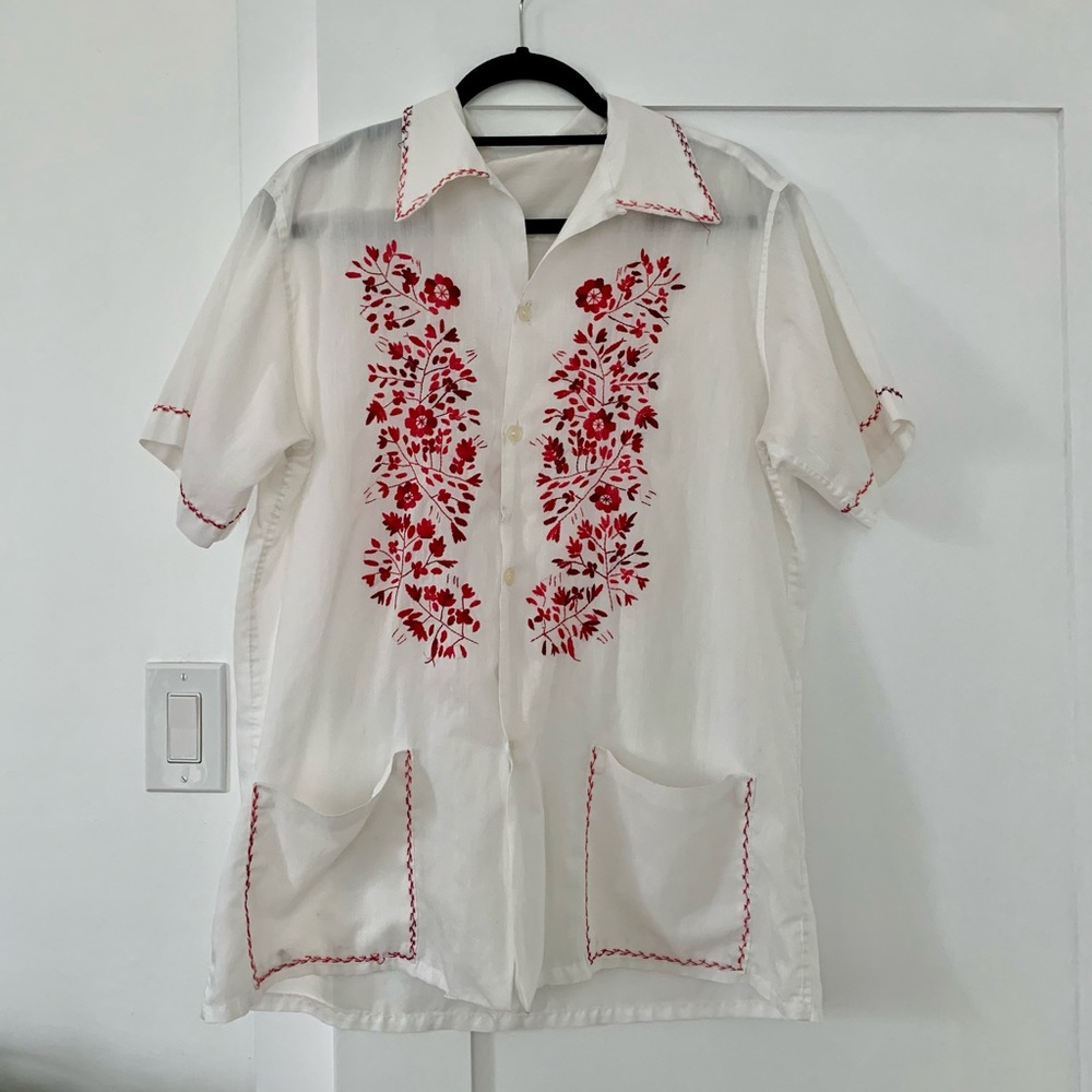 Vintage linen shirt with red detail